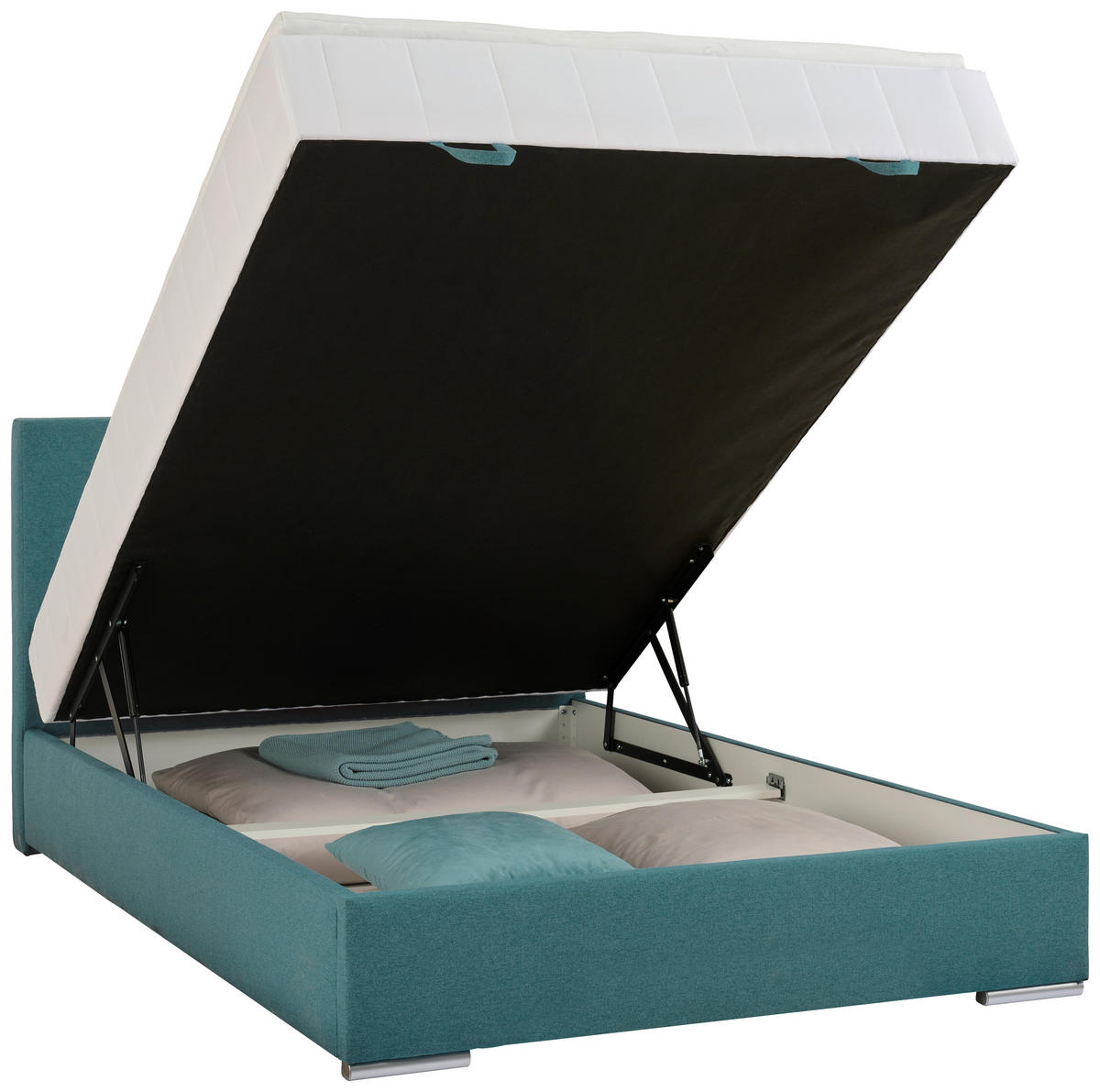 BOXBETT 90/200 cm,  in Petrol, Matratze, Bettkasten, Topper, H3 = fest  - Chromfarben/Petrol, KONVENTIONELL, Kunststoff/Textil (90/200cm) - Boxxx