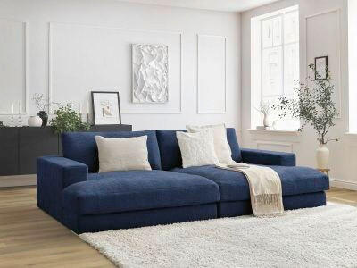 BIGSOFA LEONARD Struktur Dunkelblau  - Schwarz/Dunkelblau, MODERN, Kunststoff/Textil (274/77/159cm)