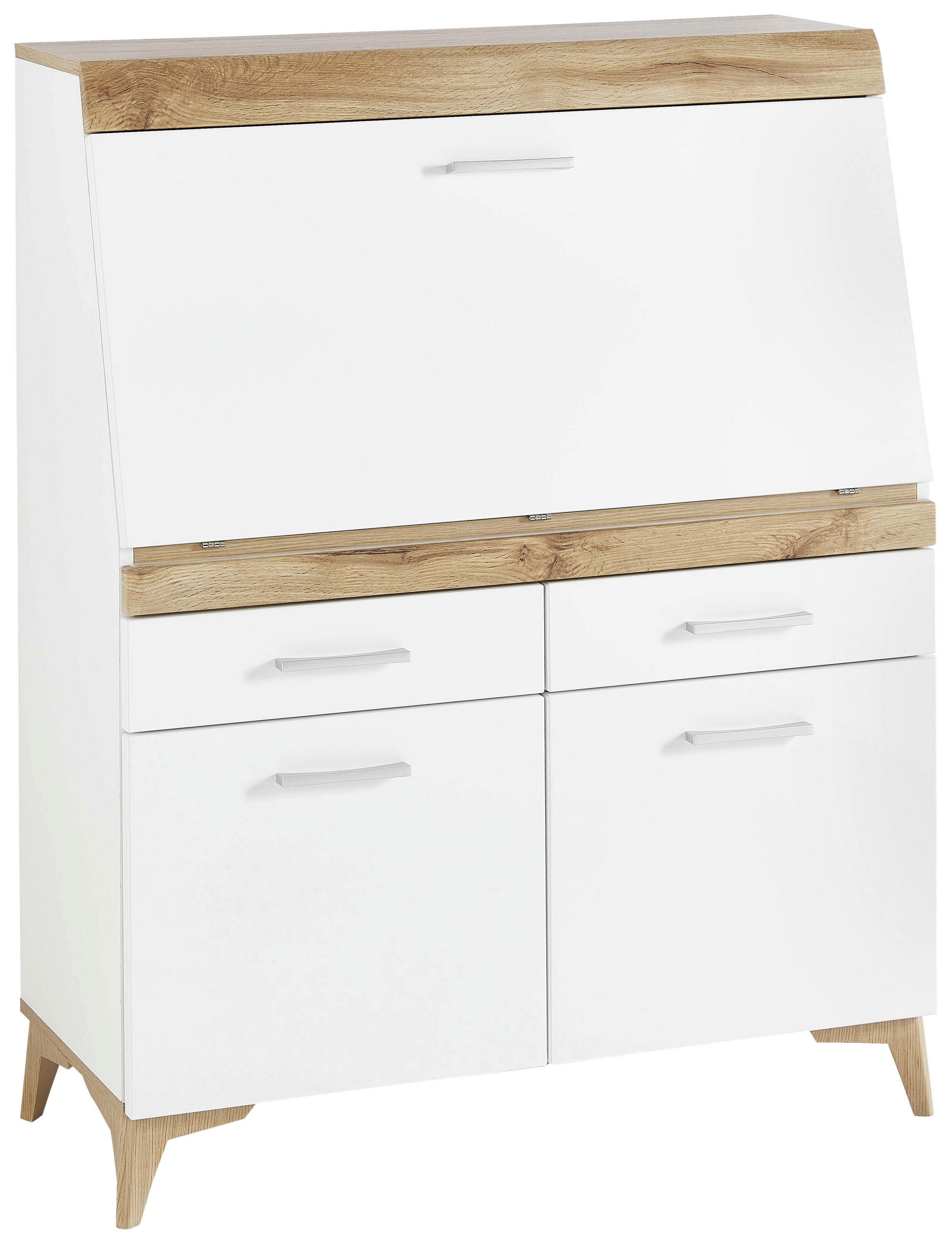 SEKRETÄR  in Weiß, Eichefarben  - Eichefarben/Alufarben, Trend, Holzwerkstoff/Kunststoff (98/124/39,6cm) - Carryhome