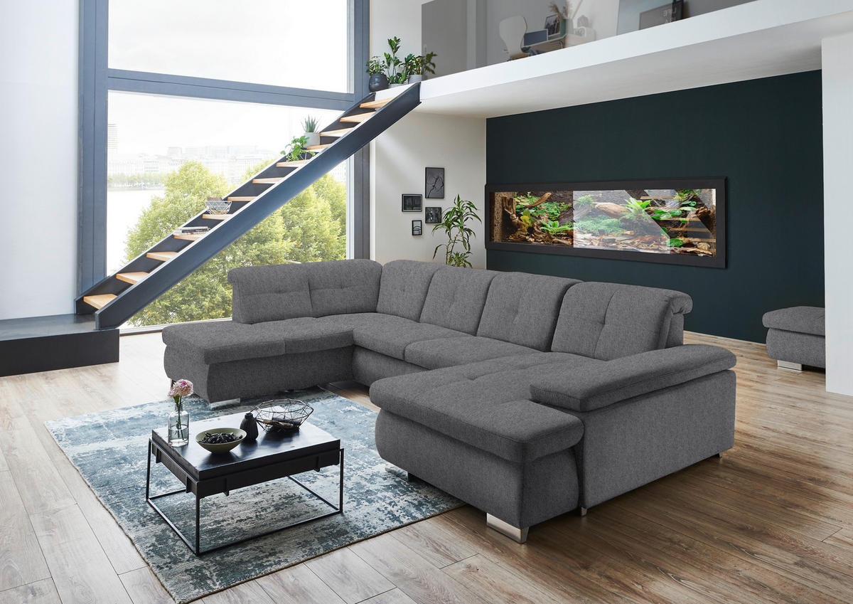 WOHNLANDSCHAFT in Webstoff Dunkelgrau  - Dunkelgrau/Schwarz, Design, Textil/Metall (210/337/174cm) - Beldomo Style