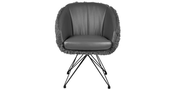 ARMLEHNSTUHL  in Eisen Hochflor Echtleder pigmentiert  - Anthrazit/Schwarz, Design, Leder/Holz (59,5/83,5/63,5cm) - Belluti