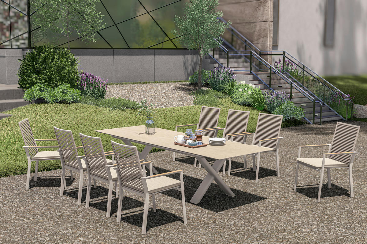 GARTENTISCH 240-300/100/74 cm Metall, Keramik rechteckig  - Sandfarben/Mokka, Basics, Keramik/Metall (240-300/100/74cm) - Zebra 