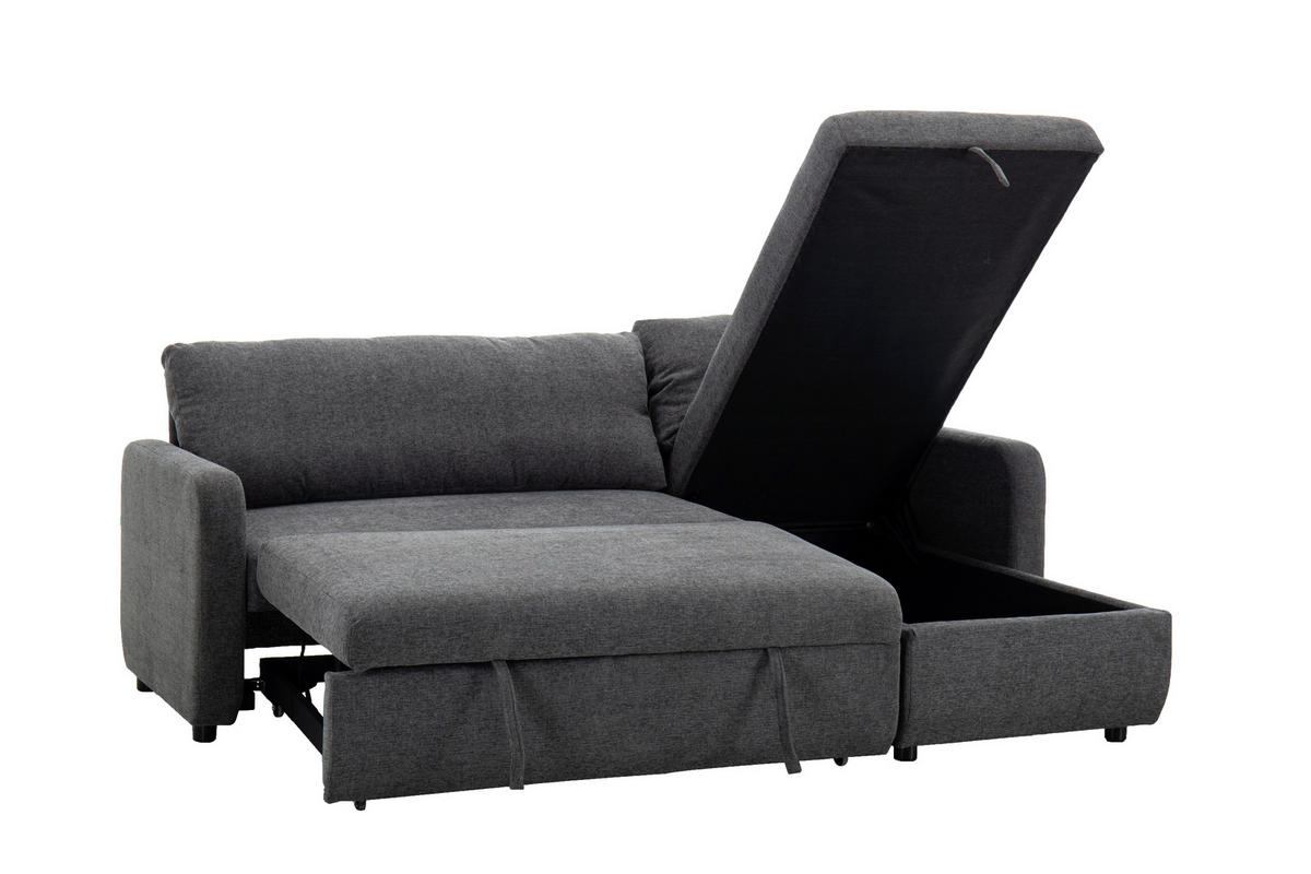 ECKSOFA TUMO Dunkelgrau Leinenoptik Rückenkissen, Bettkasten  - Dunkelgrau/Schwarz, Design, Kunststoff/Textil (152,5/225,5cm) - Livetastic