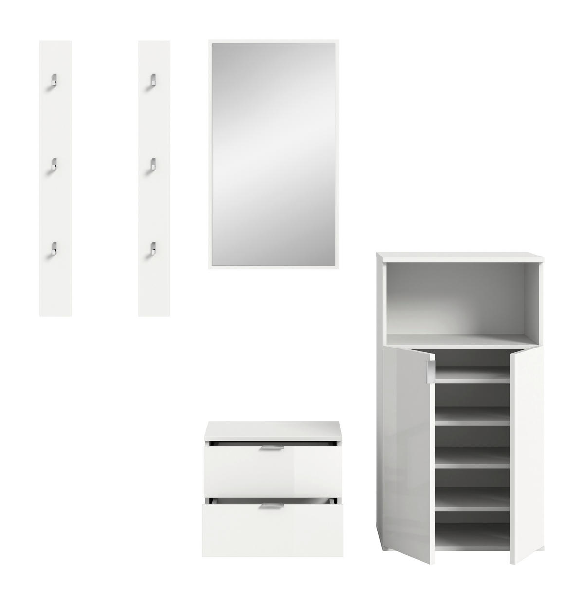 GARDEROBE 5-teilig  in 179/193/37 cm  - Weiß Hochglanz/Weiß, Design, Holzwerkstoff (179/193/37cm) - Livetastic