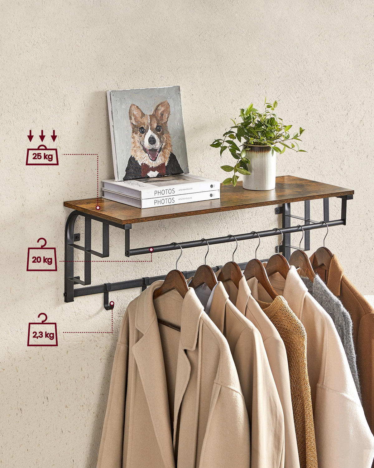 WANDGARDEROBE  in Braun, Schwarz  - Schwarz/Braun, Trend, Holzwerkstoff/Metall (80/27/30cm) - Boxxx