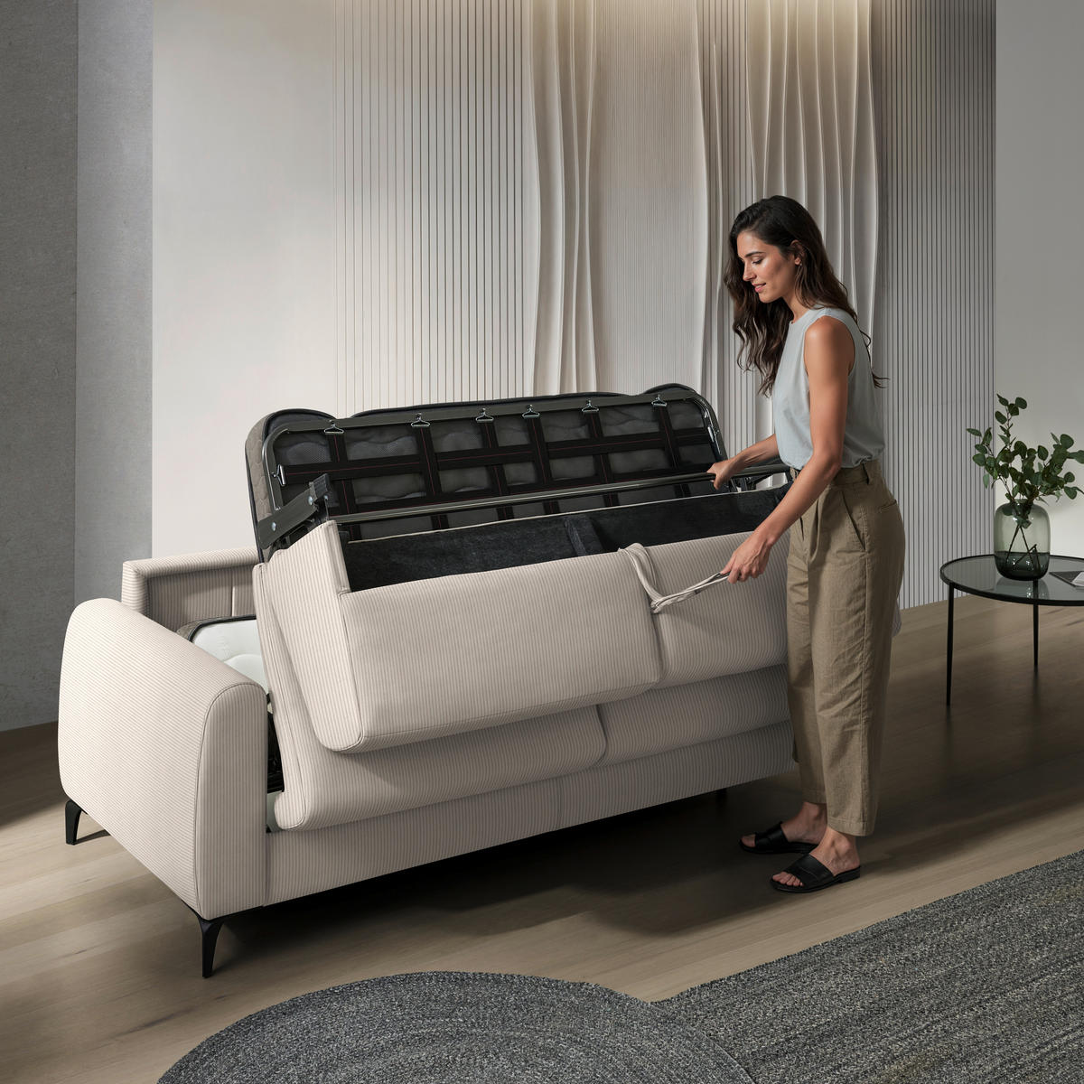 SCHLAFSOFA Cord Greige  - Greige/Schwarz, Konventionell, Holz/Textil (203/88/102cm) - Novel