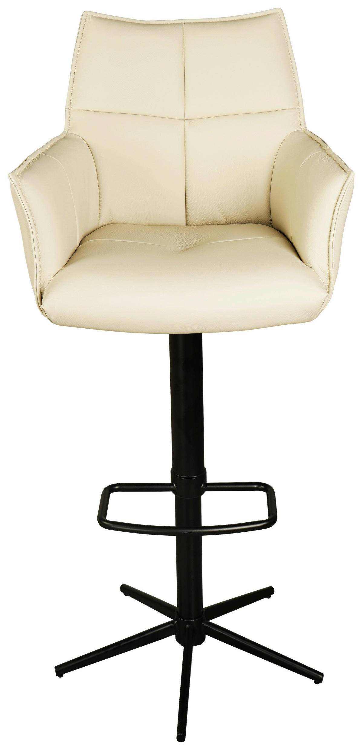 BARHOCKER Echtleder Creme, Schwarz Sitzfläche 360° drehbar  - Creme/Schwarz, Design, Leder/Metall (54/96-121/56cm) - Novel