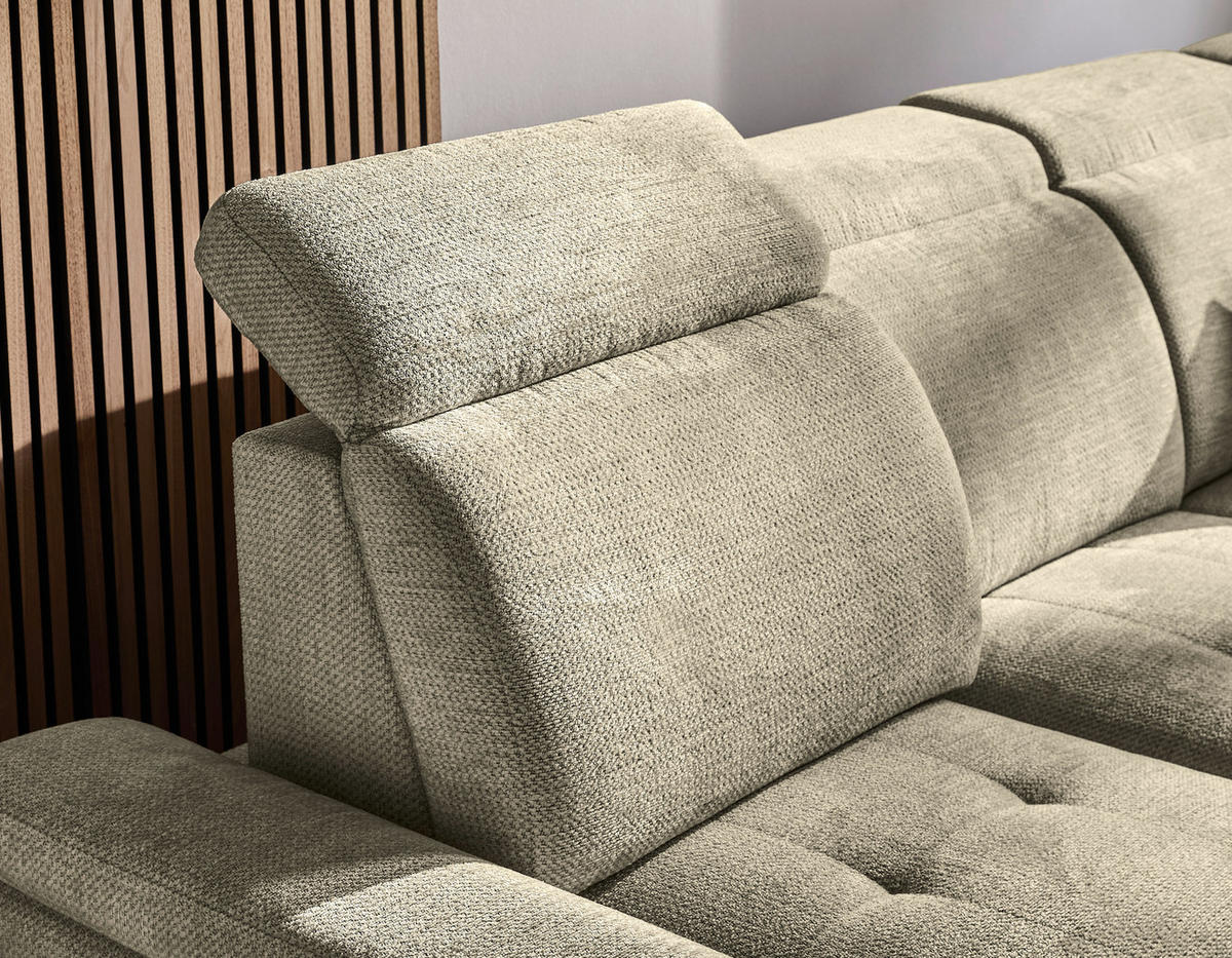 WOHNLANDSCHAFT Beigebraun Struktur  - Beigebraun/Schwarz, Design, Textil/Metall (190/364/270cm) - Stylife