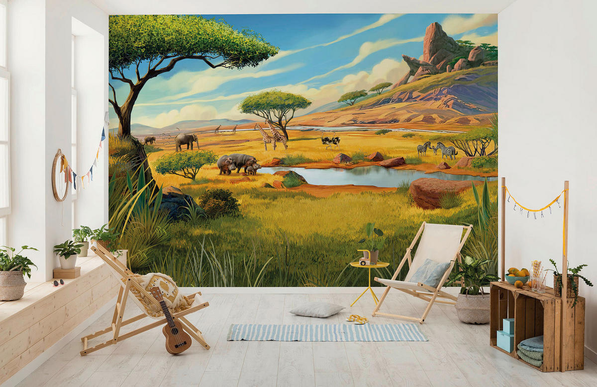 FOTOTAPETE THE LION KING SAVANNA  - Grün, Design, Textil (350/250cm) - Disney
