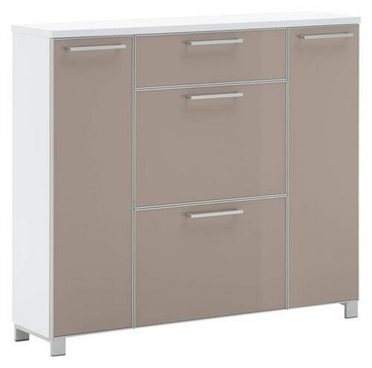 SCHUHSCHRANK Weiß, Taupe  - Taupe/Chromfarben, Design, Glas/Holzwerkstoff (121/108/31cm)