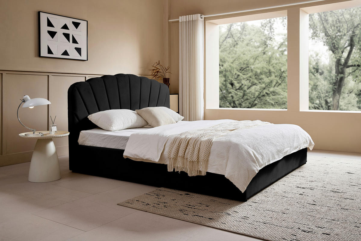 POLSTERBETT Lattenrost, Bettkasten 180/200 cm  in Schwarz  - Schwarz/Naturfarben, Trend, Holz/Kunststoff (180/200cm) - Ambia Home