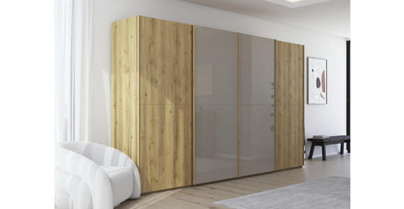 SCHWEBETÜRENSCHRANK 360/223/68 cm 4-türig Eichefarben, Fango  - Fango/Eichefarben, Design, Glas/Holz (360/223/68cm) - Novel
