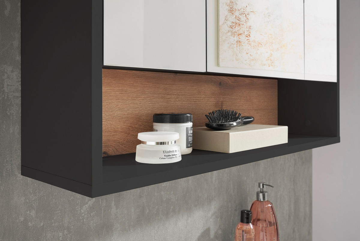 SPIEGELSCHRANK 80/72/21 cm  - Eichefarben/Anthrazit, KONVENTIONELL, Glas/Holzwerkstoff (80/72/21cm) - home24