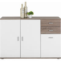 KOMODA, bela, hrast sonoma  - srebrne barve/bela, Design, umetna masa/leseni material (120/82/35cm) - Boxxx