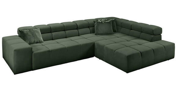 ECKSOFA Olivgrün Feincord  - Schwarz/Olivgrün, Design, Kunststoff/Textil (319/215cm) - Hom`in