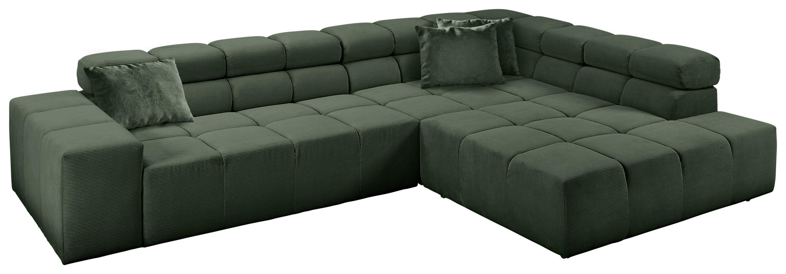 Thumbnail - Hom`in Ecksofa, Olivgrün, Textil, 4-Sitzer, Füllung: Schaumstoff, Ottomane rechts, L-Form, 319x215 cm, Blauer Engel, Gol...