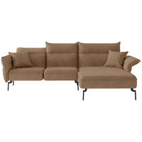 ECKSOFA Jakarta Hellbraun Flachgewebe  - Hellbraun/Edelstahlfarben, Design, Textil/Metall (265/185cm) - Livetastic