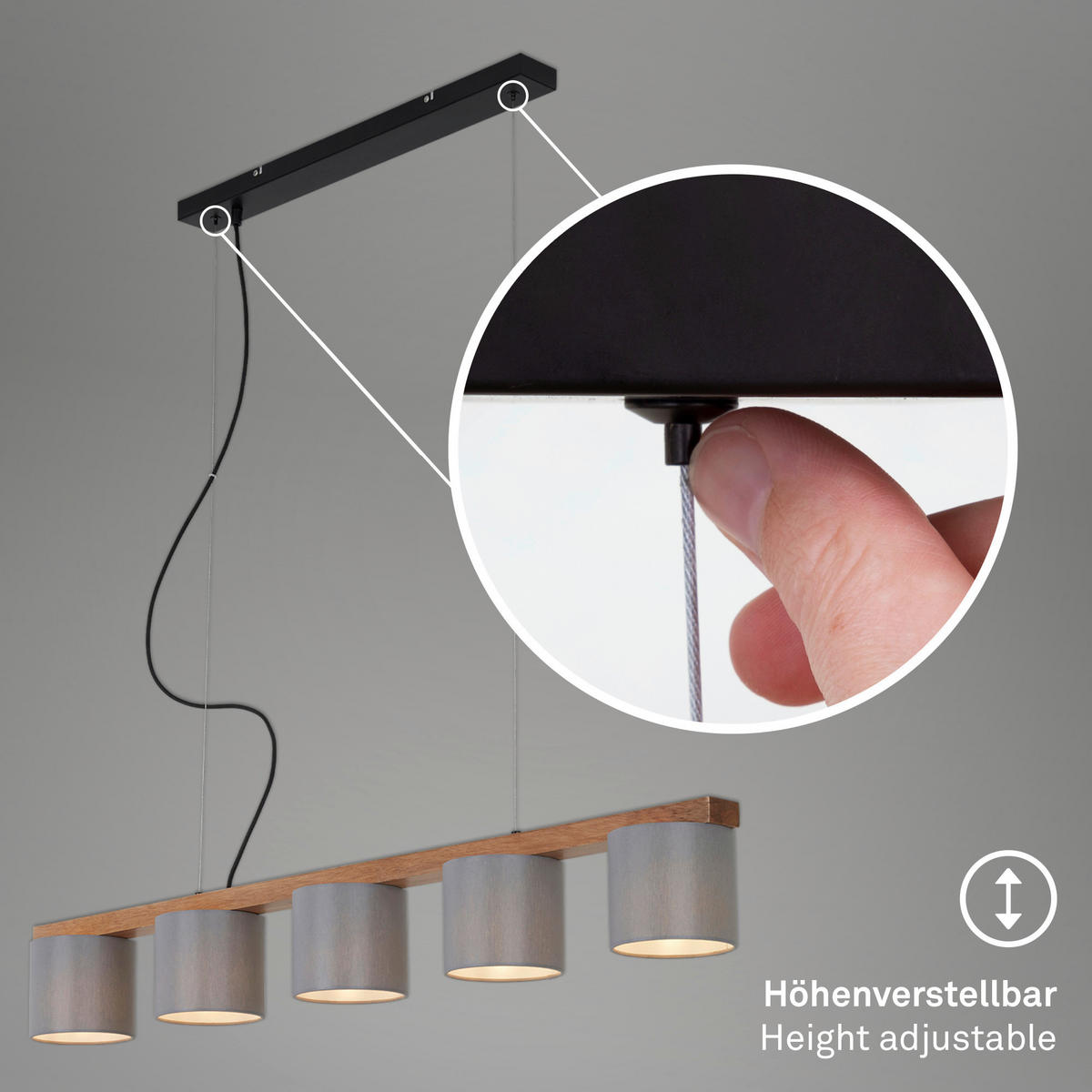 PENDELLEUCHTE Rhon 110/15/13,6 cm  - Schwarz/Grau, Basics, Holz/Kunststoff (110/15/13,6cm)