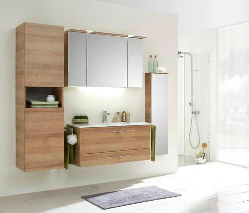 MIDISCHRANK 30/121/17 cm  - Chromfarben/Eichefarben, KONVENTIONELL, Glas/Holzwerkstoff (30/121/17cm) - Sadena