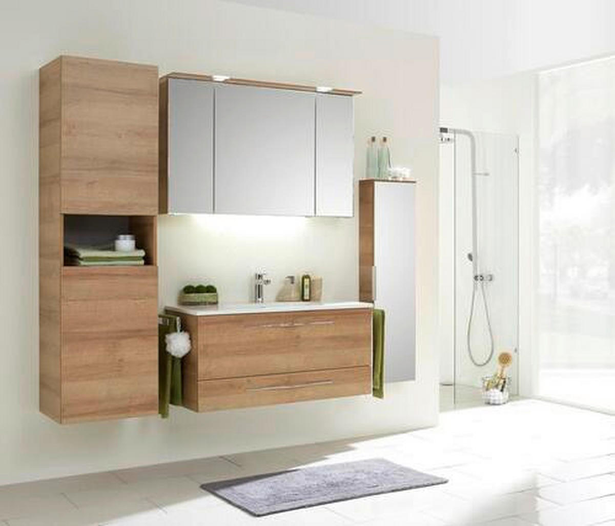 MIDISCHRANK 30/121/17 cm  - Chromfarben/Eichefarben, KONVENTIONELL, Glas/Holzwerkstoff (30/121/17cm) - Sadena