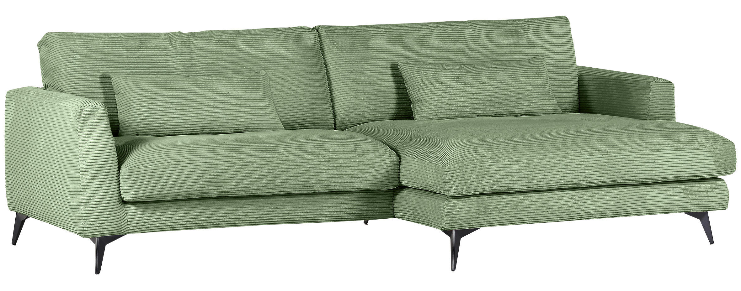 ECKSOFA in Cord Olivgrün  - Schwarz/Olivgrün, Lifestyle, Textil/Metall (270/140cm) - Livetastic