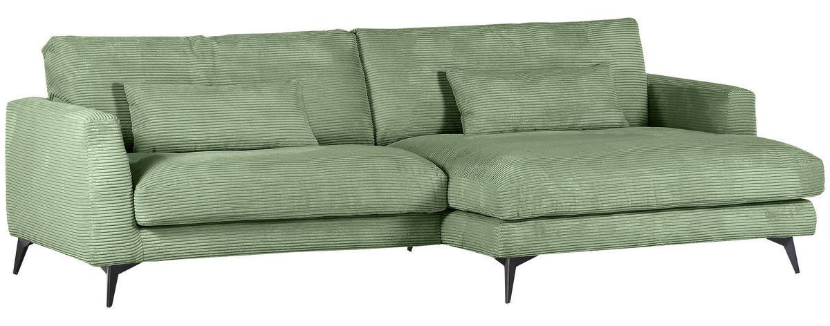 ECKSOFA Olivgrün Cord  - Schwarz/Olivgrün, LIFESTYLE, Textil/Metall (270/140cm) - Landscape