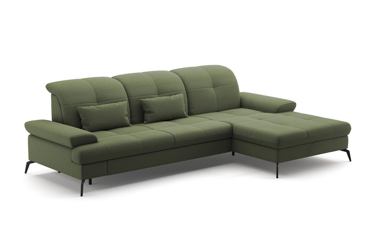 ECKSOFA in Flachgewebe Olivgrün  - Schwarz/Olivgrün, Konventionell, Textil/Metall (279/185cm) - Sit & More
