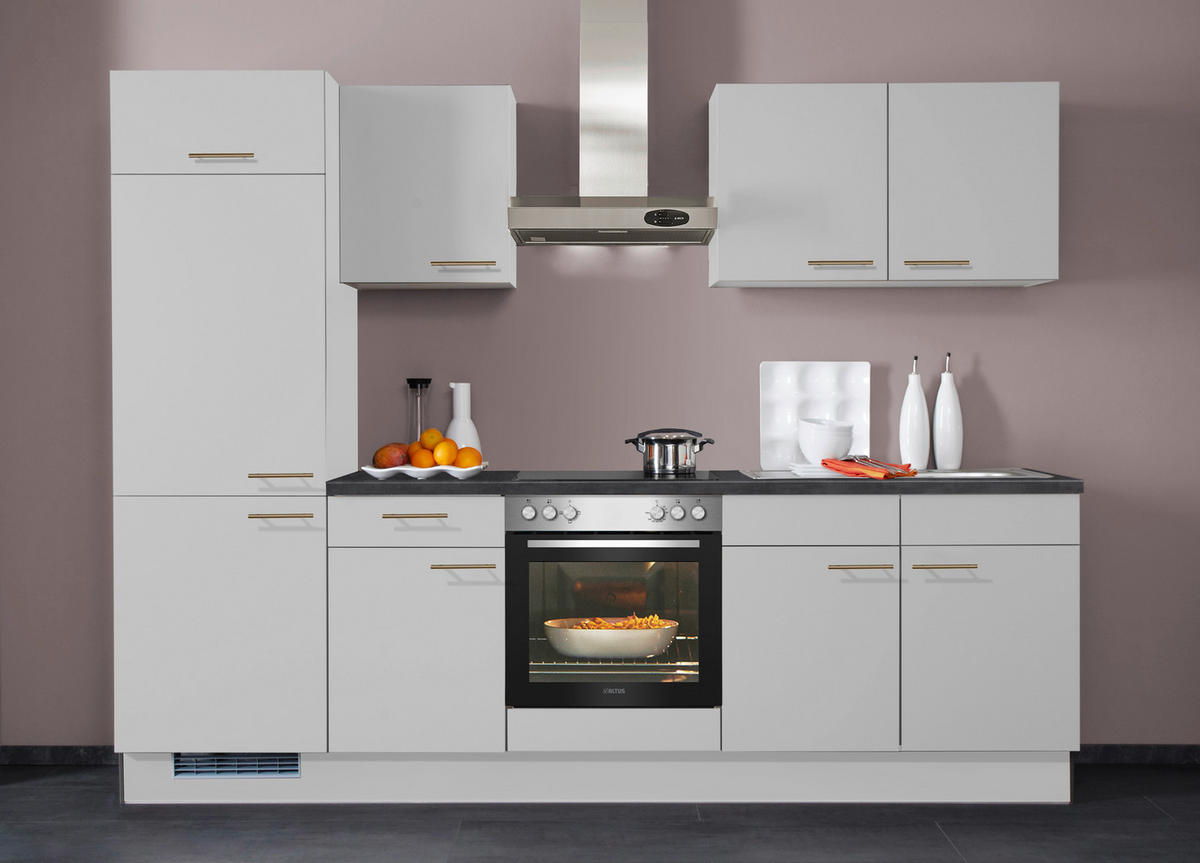 KÜCHENBLOCK 310 cm   in Hellgrau  - Edelstahlfarben/Hellgrau, Design, Holzwerkstoff/Metall (310cm) - Pino