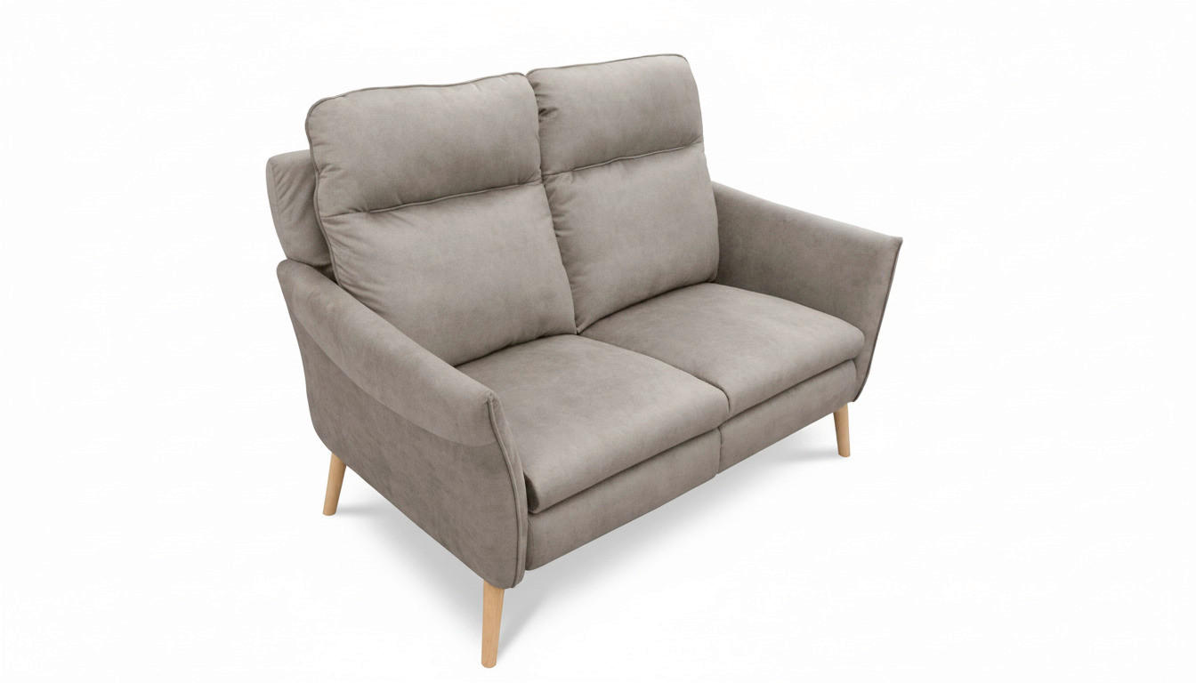 2-SITZER-SOFA Mikrofaser Taupe  - Taupe/Buchefarben, Design, Holz/Textil (145/110/92cm) - Livetastic