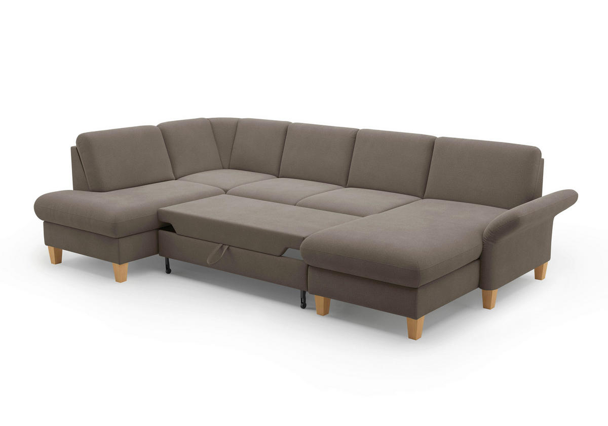 WOHNLANDSCHAFT Schlammfarben Flachgewebe  - Schlammfarben/Eichefarben, KONVENTIONELL, Holz/Textil (195/314/164cm) - Sit & More