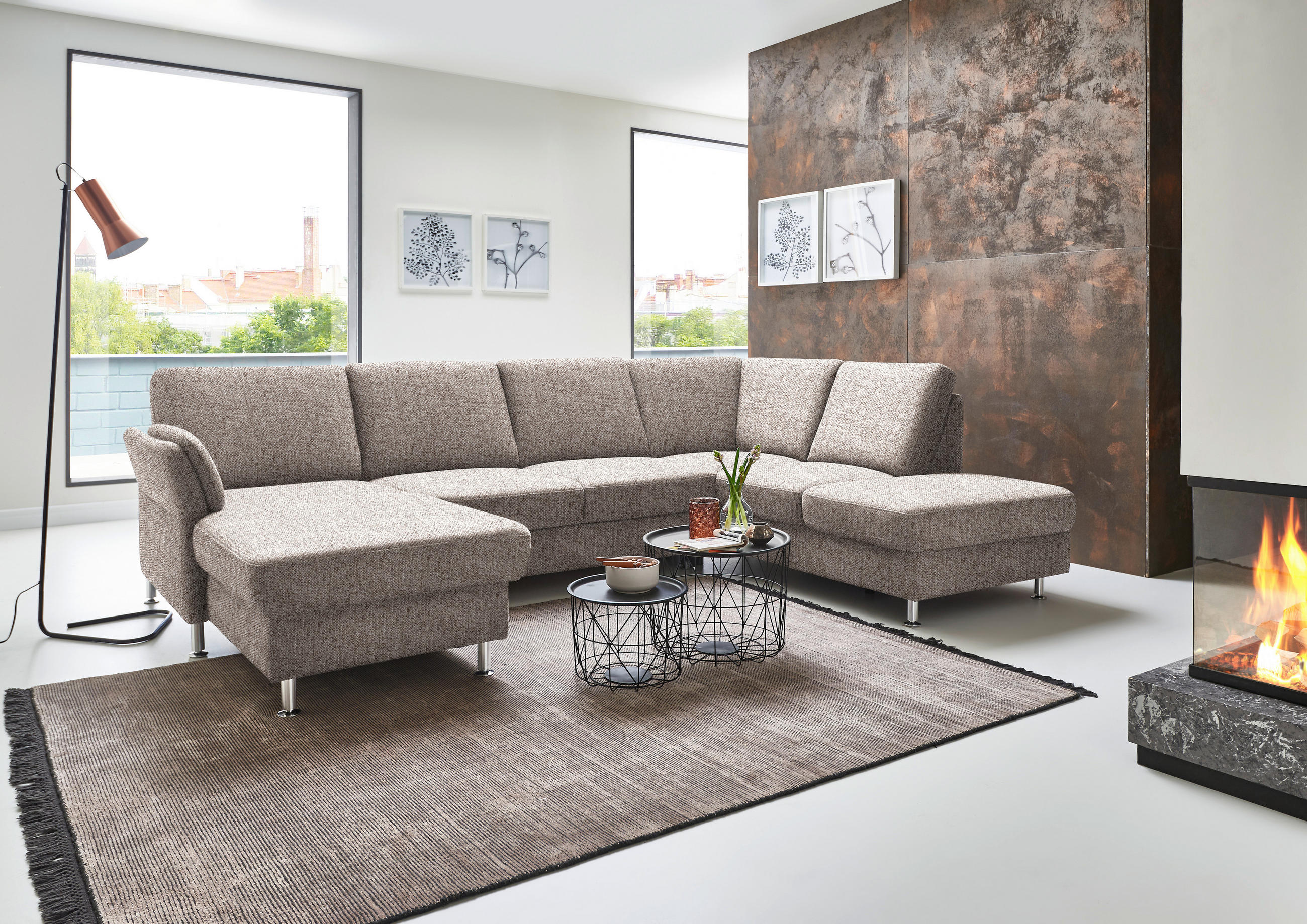 SOFFA i flatväv ljusbrun  - kromfärg/ljusbrun, Klassisk, metall/textil (168/305/200cm) - Beldomo System