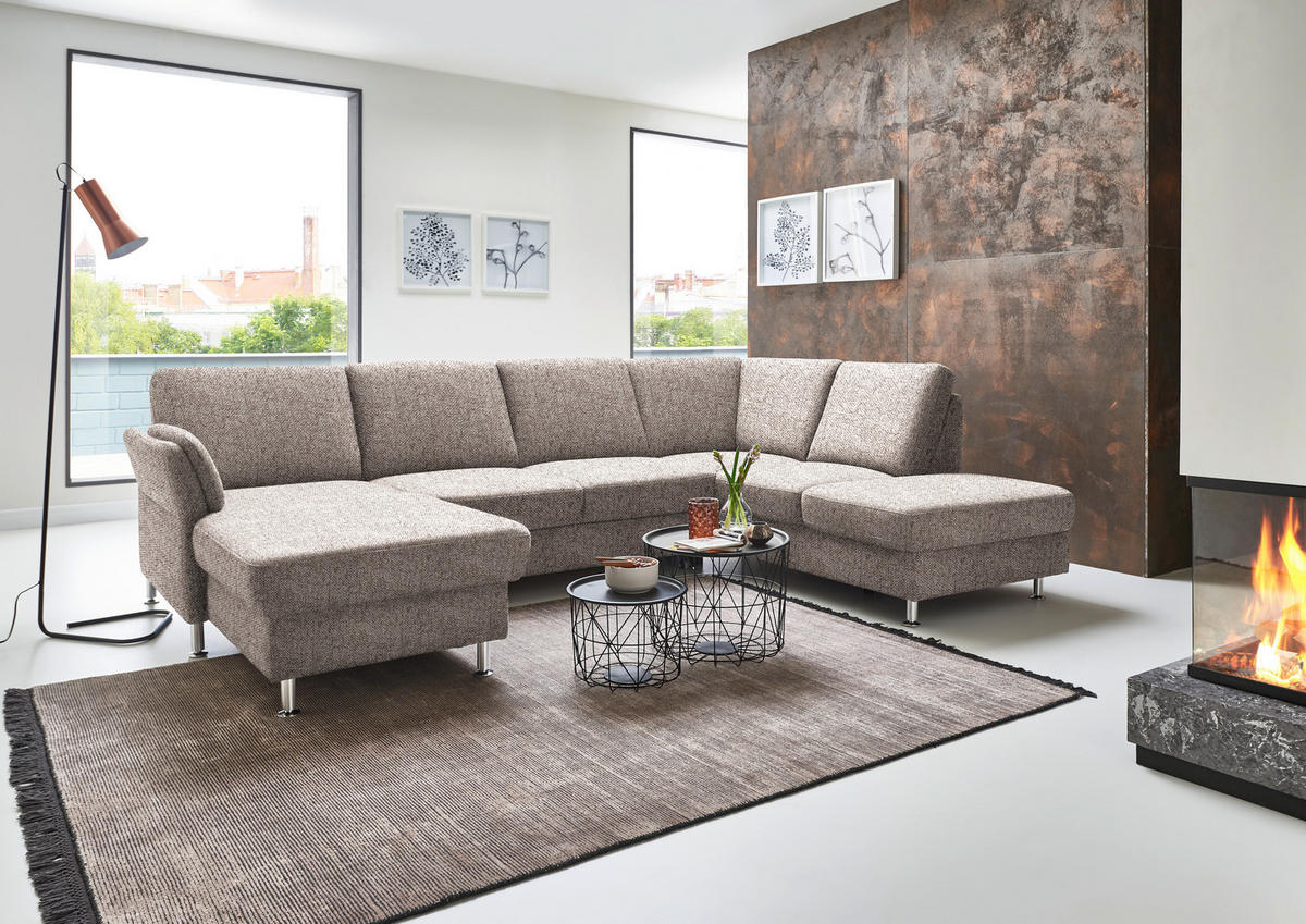 SOFFA i flatväv ljusbrun  - kromfärg/ljusbrun, Klassisk, metall/textil (168/305/200cm) - Beldomo System