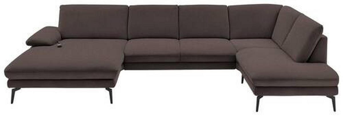 WOHNLANDSCHAFT Dunkelbraun Webstoff  - Dunkelbraun/Schwarz, Design, Textil/Metall (180/344/208cm) - Dieter Knoll