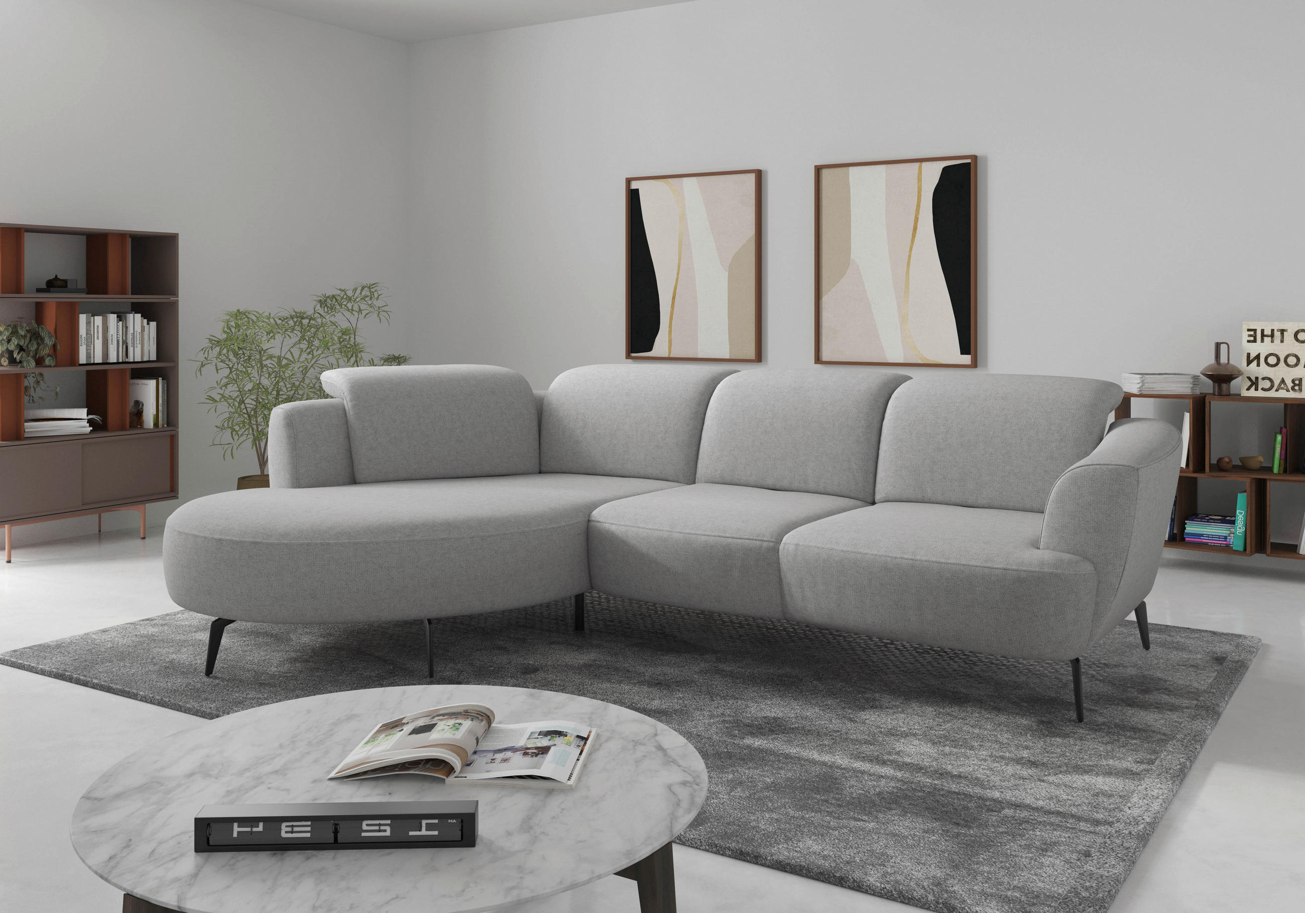 ECKSOFA in Flachgewebe Hellgrau  - Hellgrau/Schwarz, Konventionell, Textil/Metall (199/309cm) - Sit & More