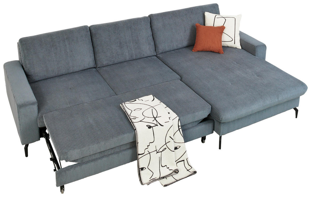 ECKSOFA in Cord Graphitfarben  - Schwarz/Graphitfarben, Design, Textil/Metall (302/180cm) - Venda