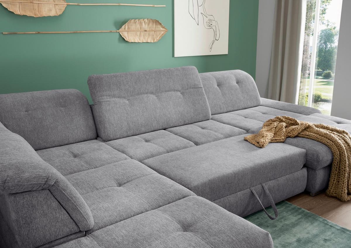 WOHNLANDSCHAFT in Chenille Dunkelgrau  - Chromfarben/Dunkelgrau, Modern, Textil/Metall (254/376/195cm) - Livetastic