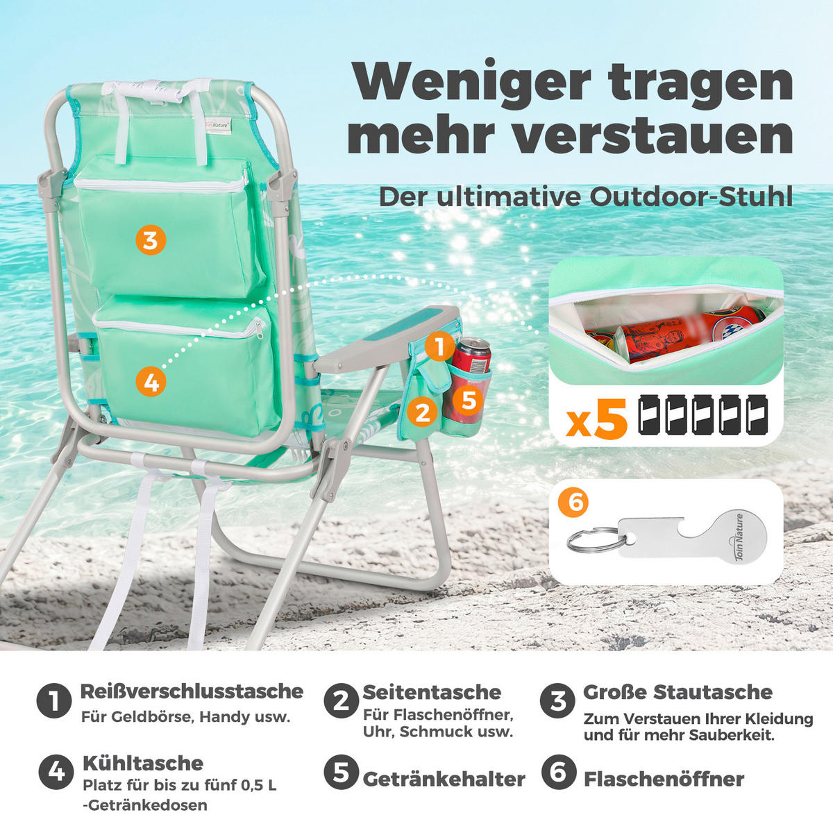 STRANDSTUHL Aluminium Alufarben, Mintgrün  - Alufarben/Mintgrün, Basics, Textil/Metall (62/77/96cm) - Modante