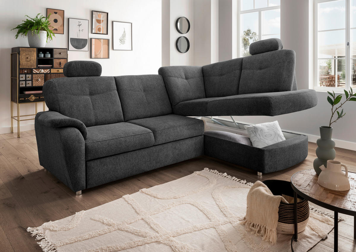 ECKSCHLAFSOFA in Chenille Anthrazit  - Chromfarben/Anthrazit, Modern, Kunststoff/Textil (264/180cm) - Livetastic
