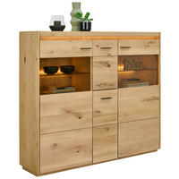 HIGHBOARD Eichefarben  153,8/133,5/37 cm  - Eichefarben/Schwarz, Natur, Glas/Holz (153,8/133,5/37cm) - Linea Natura