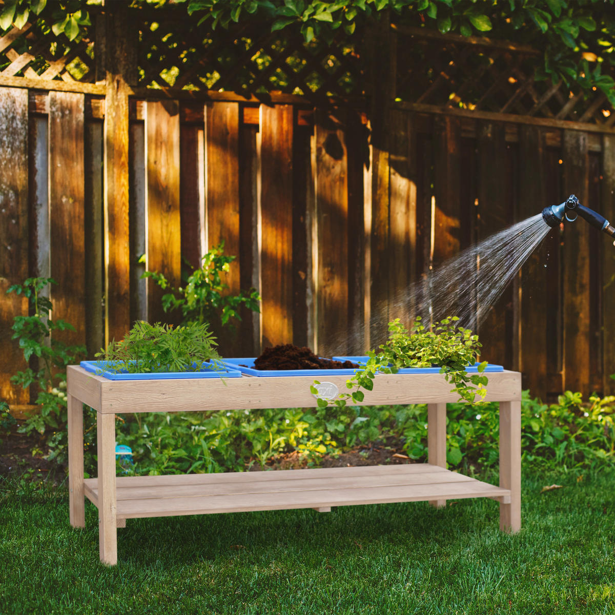 SAND- UND WASSERTISCH  - Blau/Braun, KONVENTIONELL, Holz/Kunststoff (124/50/27cm) - Ambia Garden