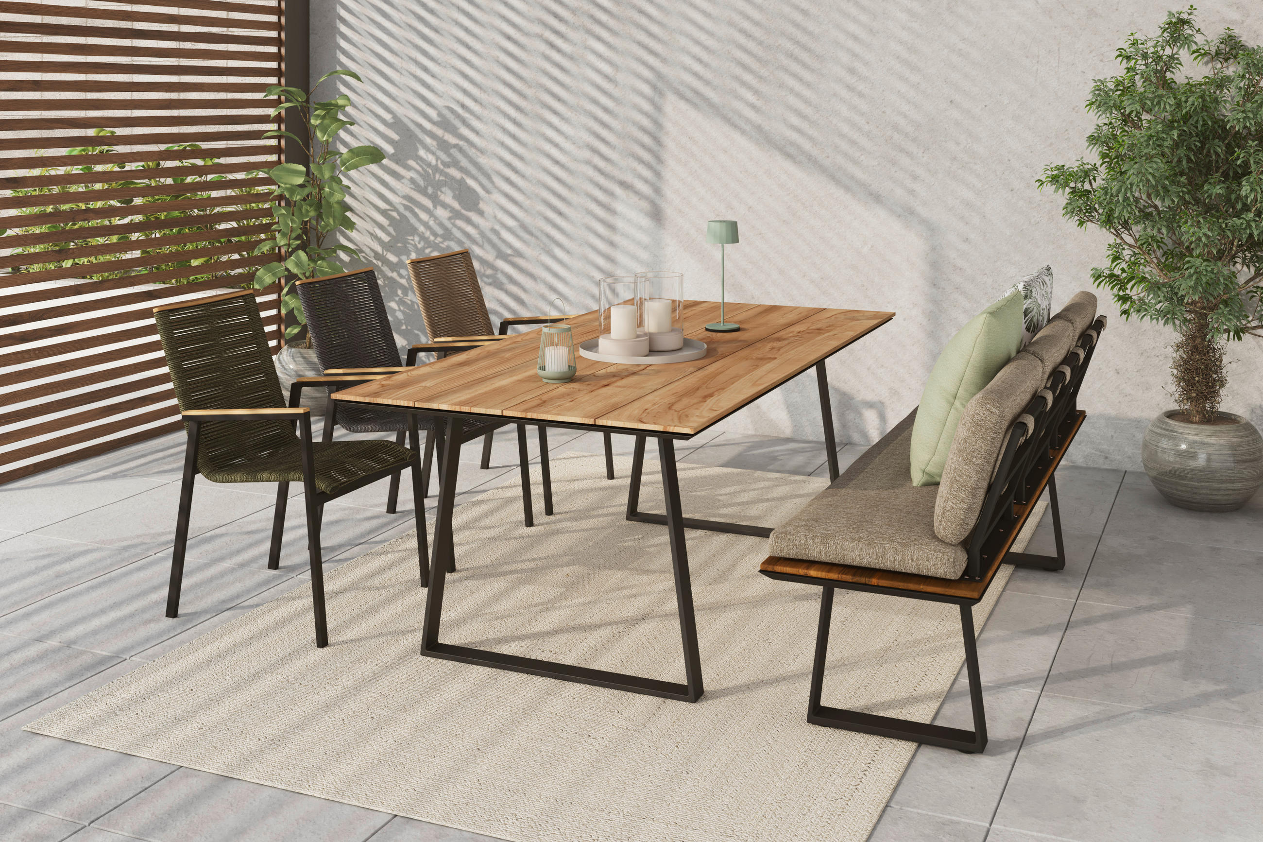 STAPELSESSEL Teakholz Aluminium Anthrazit, Sandfarben, Teakfarben  - Sandfarben/Anthrazit, Design, Holz/Textil (56/90/66cm) - Amatio