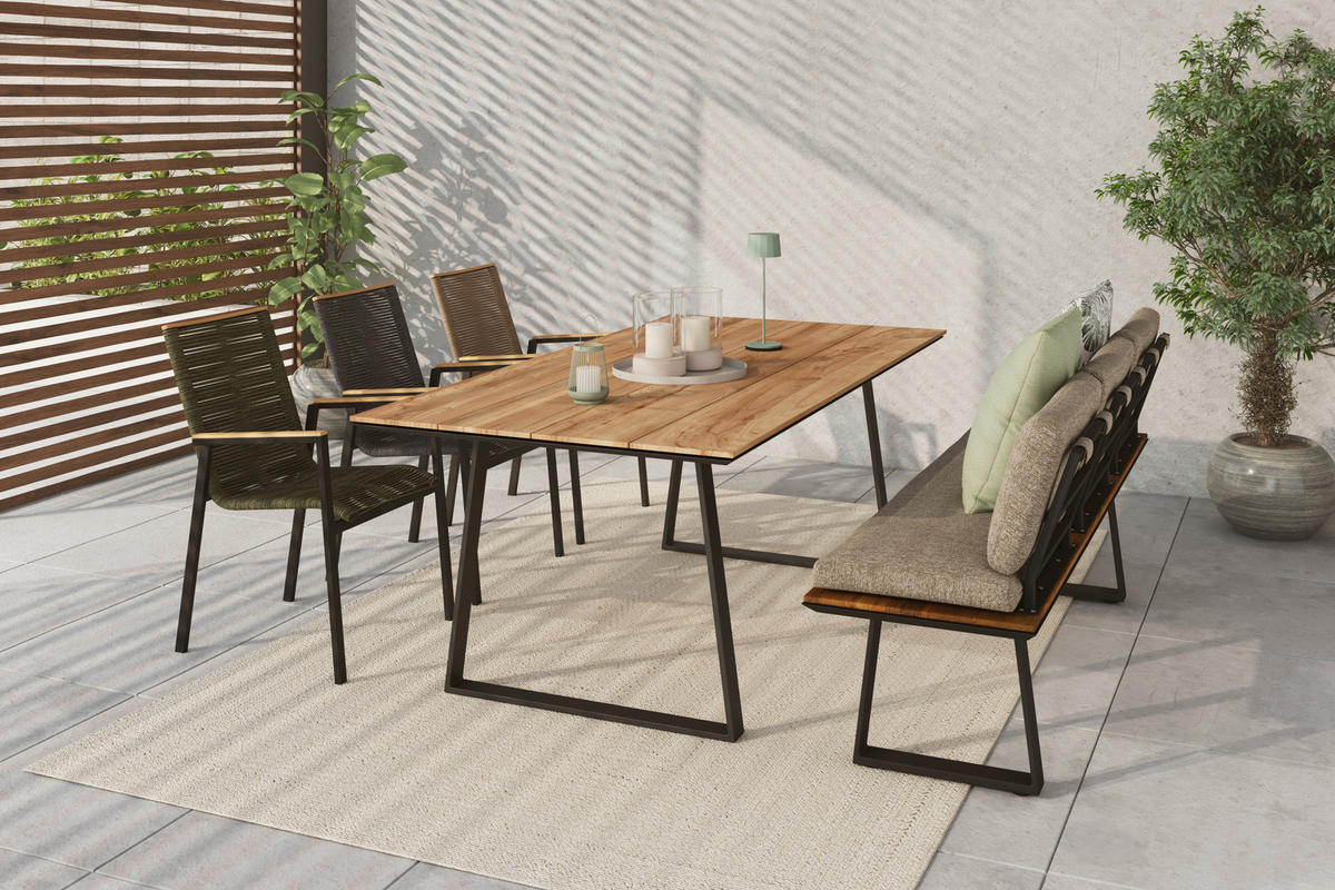 STAPELSESSEL Teakholz Aluminium Anthrazit, Schwarz, Teakfarben  - Anthrazit/Schwarz, Design, Holz/Textil (56/90/66cm) - Amatio