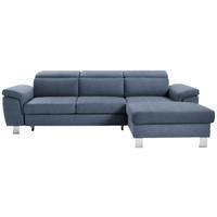 ECKSOFA inkl. Funktionen Blau Webstoff  - Blau/Silberfarben, Design, Textil/Metall (250/167cm) - Xora