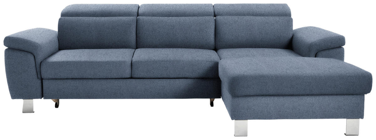 ECKSOFA inkl. Funktionen Blau Webstoff  - Blau/Silberfarben, Design, Textil/Metall (250/167cm) - Xora