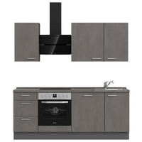 KÜCHENBLOCK 210 cm   in Schieferfarben  - Schieferfarben/Edelstahlfarben, MODERN, Holzwerkstoff/Metall (210cm) - Nobilia