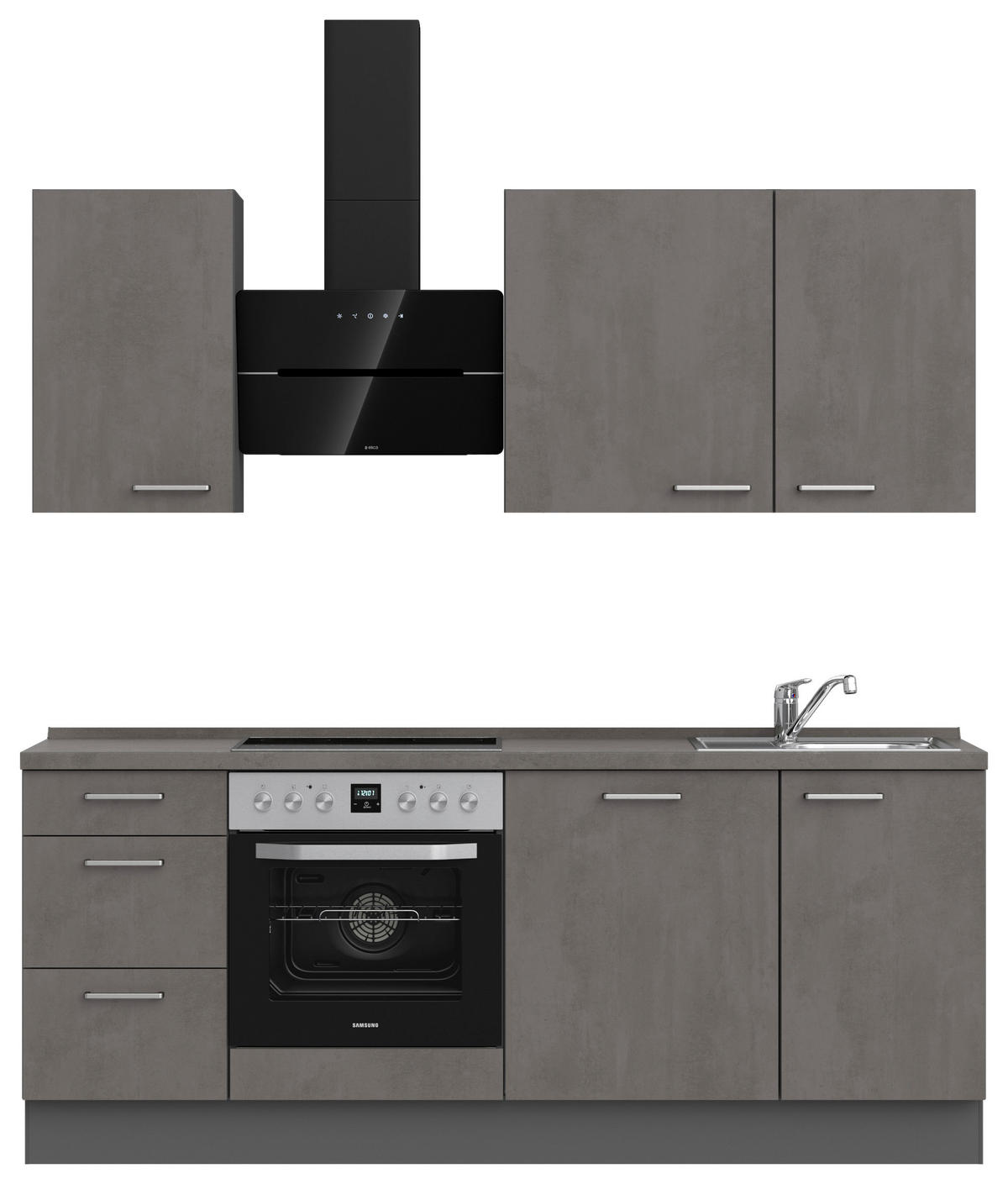 KÜCHENBLOCK 210 cm   in Schieferfarben  - Schieferfarben/Edelstahlfarben, MODERN, Holzwerkstoff/Metall (210cm) - Nobilia