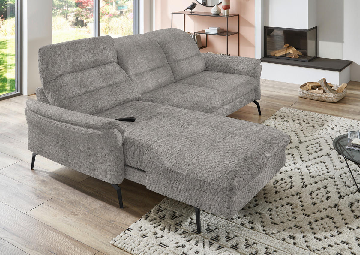 ECKSOFA in Flachgewebe Graubraun  181/260 cm  - Graubraun/Schwarz, KONVENTIONELL, Textil/Metall (181/260cm) - Beldomo Speed