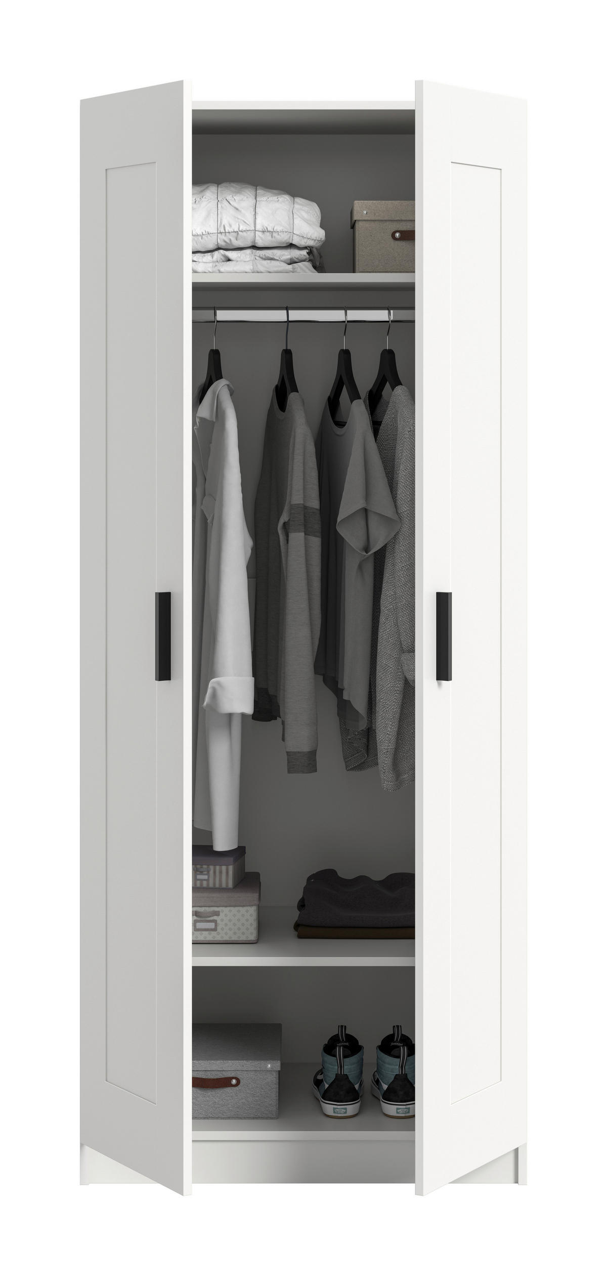DREHTÜRENSCHRANK 80/195/56 cm,  in Weiß, 2 Tür(en)-türig  - Schwarz/Weiß, ROMANTIK / LANDHAUS, Holzwerkstoff/Kunststoff (80/195/56cm) - Livetastic