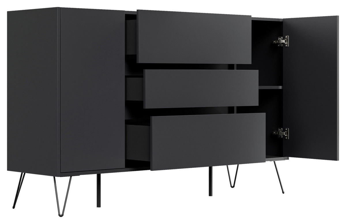 SIDEBOARD Posseik Industrial 155/93,6/42 cm 3 Schublade(n)  - Graphitfarben/Schwarz, Design, Holzwerkstoff/Metall (155/93,6/42cm) - P & B