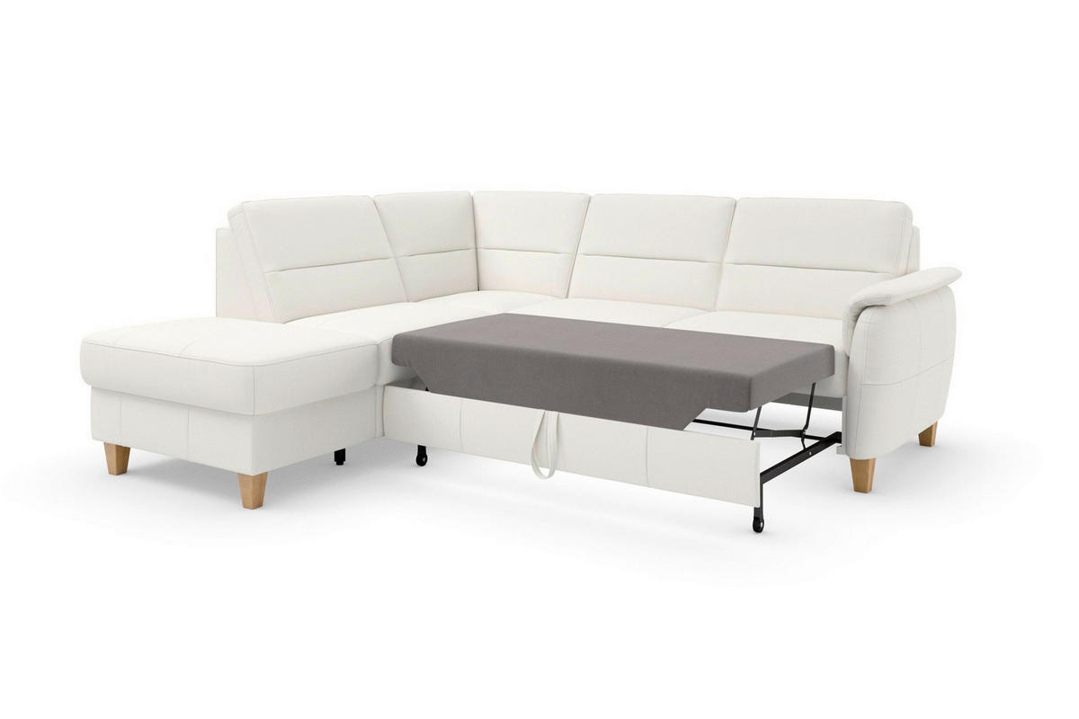 ROHOVÁ SEDAČKA, textil, kůže, bílá - bílá/barvy dubu, Basics, dřevo/textil (212/236cm) - Sit & More